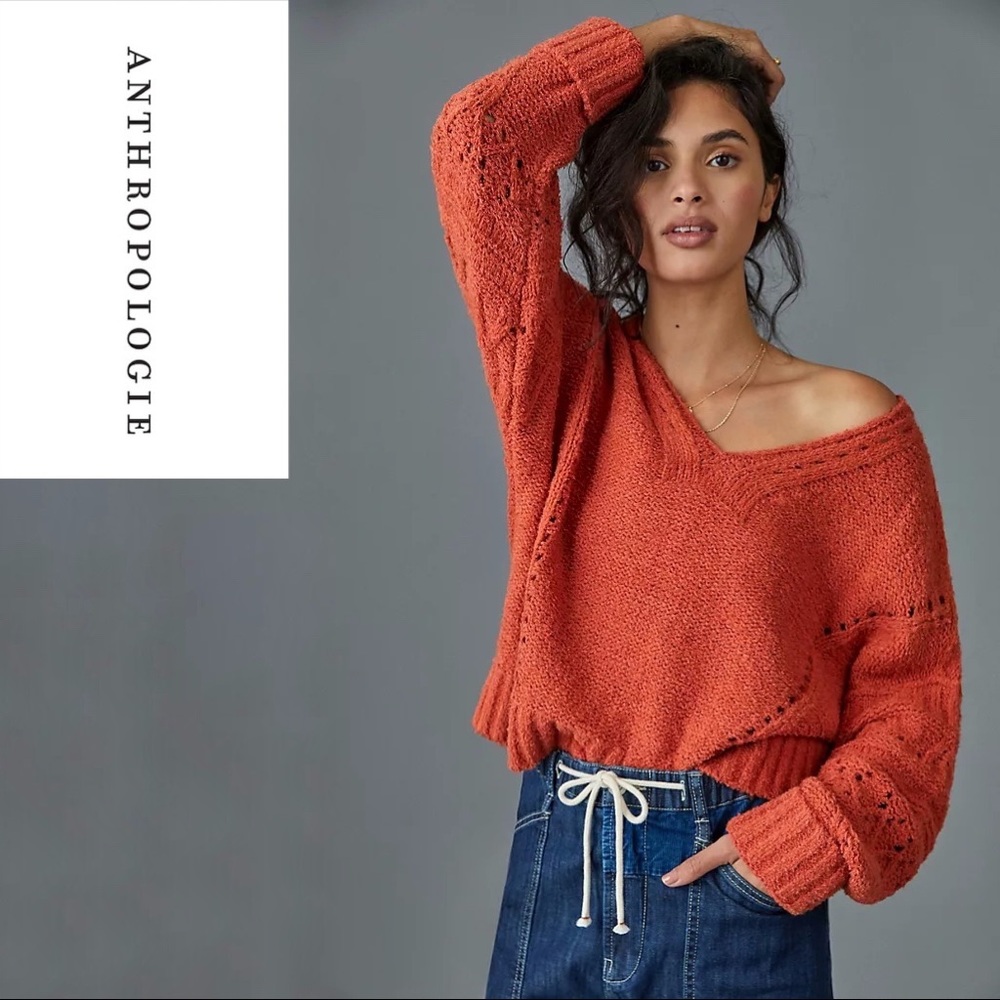 NWT Anthropologie Pilcro Marla V Neck Coral Oversized Sweater